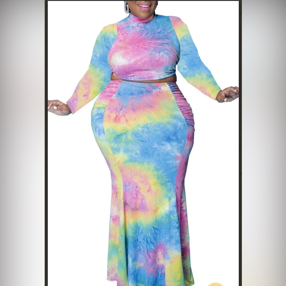 Women’s plus size tie-dye two piece skirt set#47